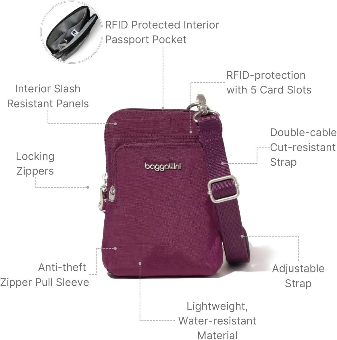 Baggallini Securtex Anti-Theft Activity Crossbody Bag