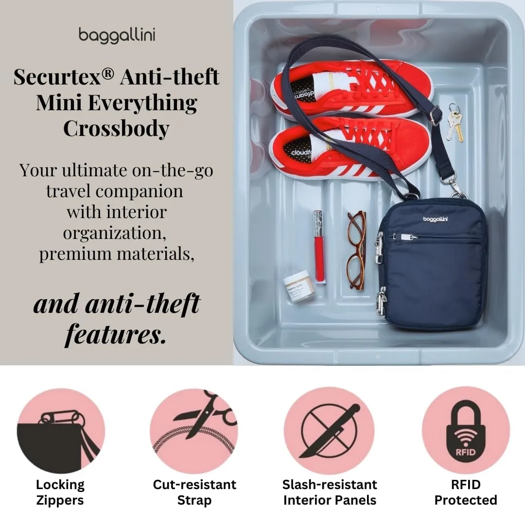 Baggallini Securtex® Anti-theft Mini Everything Crossbody Bag, 6.3"x8.25" Rfid, Locking Zippers & Cut-resistant Strap