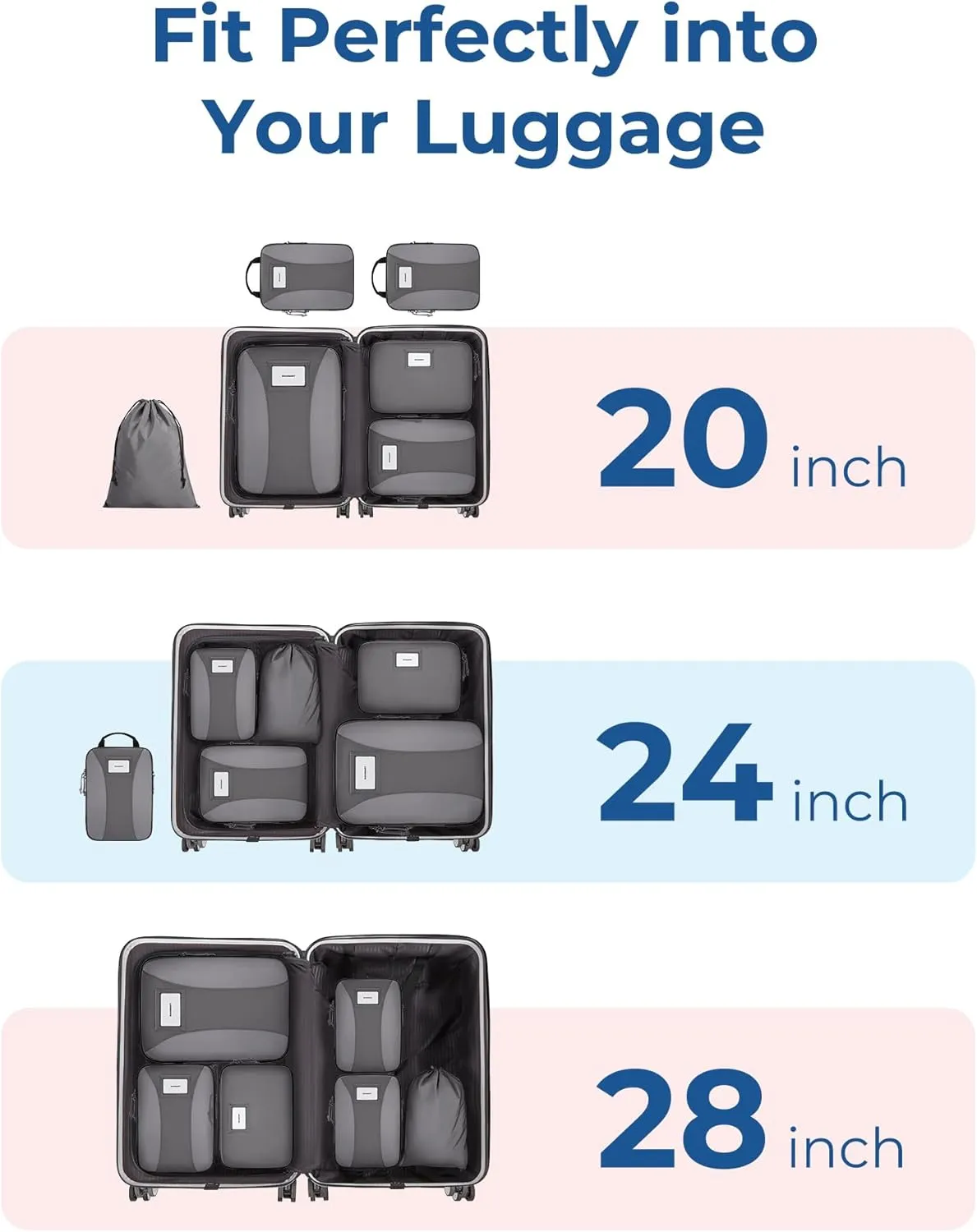 BAGSMART Compression Packing Cubes, 6 PCS Travel Bags Organizer for Luggage, Lightweight Packing Cubes for Travel Essentials
