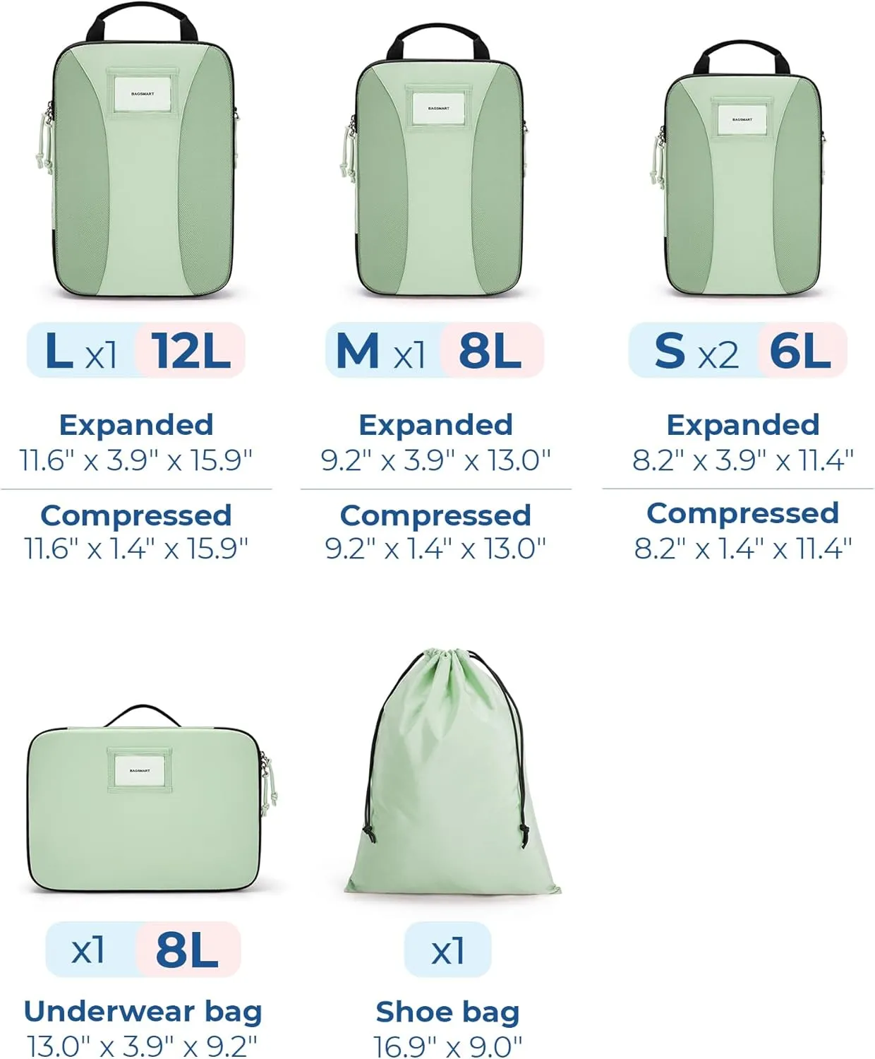 BAGSMART Compression Packing Cubes, 6 PCS Travel Bags Organizer for Luggage, Lightweight Packing Cubes for Travel Essentials