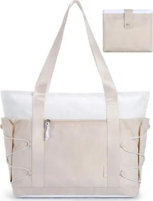 BAGSMART Travel Tote Bag for Women, Foldable Beach Bag With Zipper, 30L Large Gym Tote for Everyday