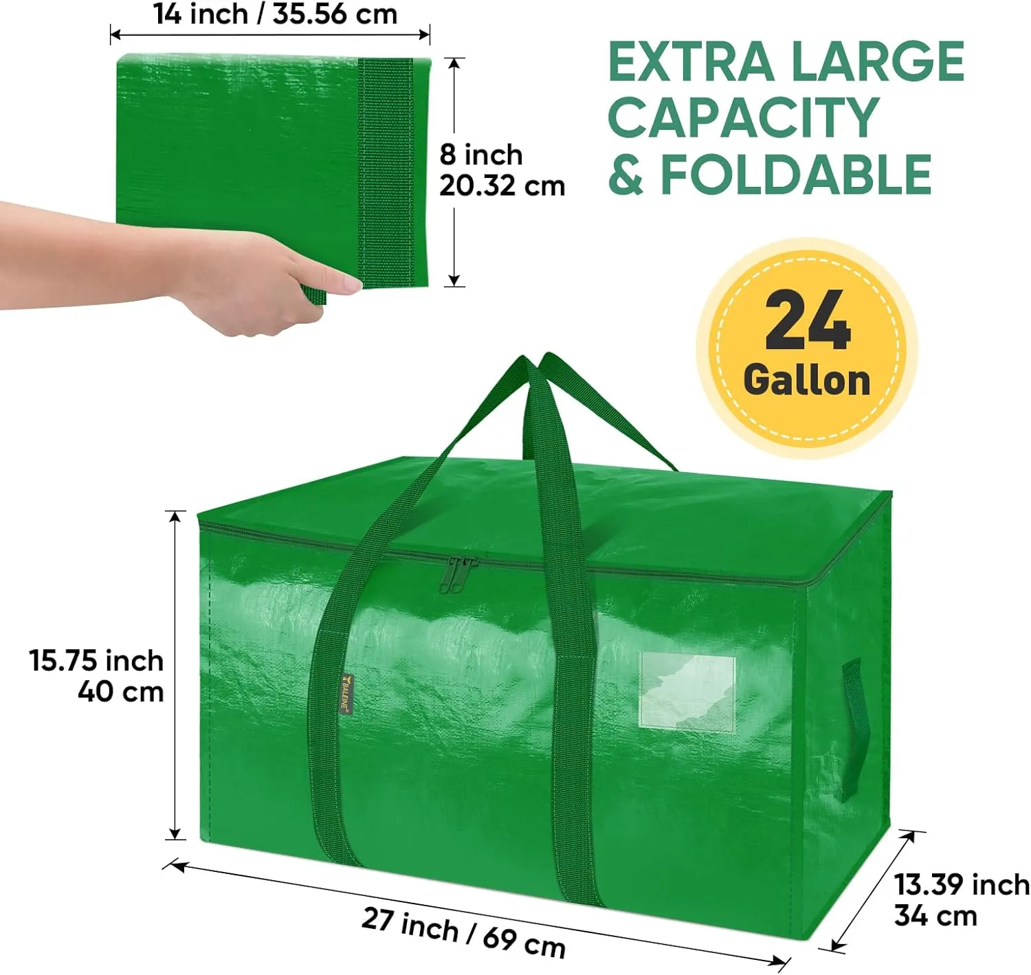 BALEINE 6-Pack Oversized Moving Bags with Reinforced Handles, Heavy-Duty Storage Tote for Clothes, Moving Supplies (Light Green, 6-Pack)