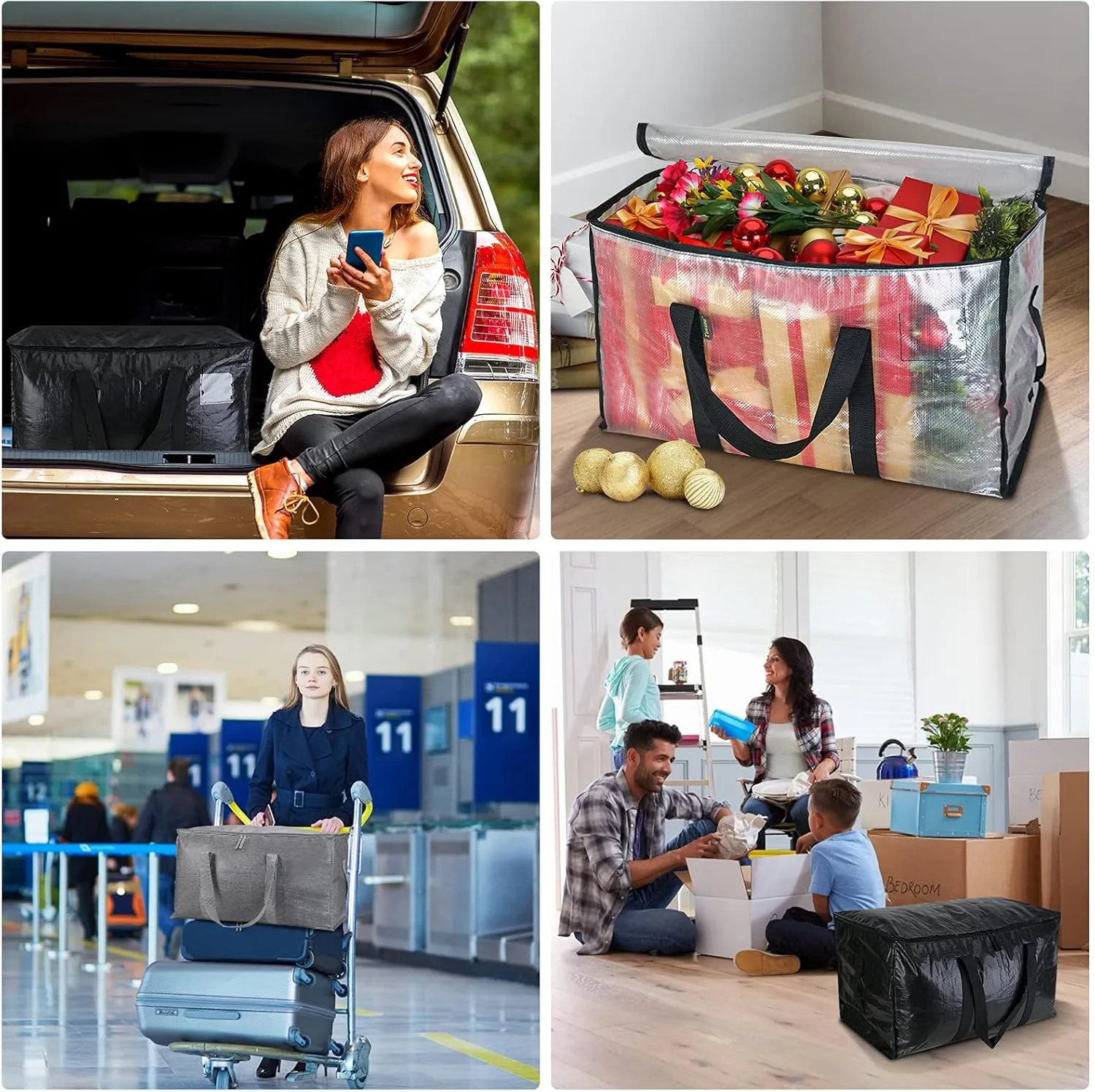 BALEINE 6-Pack Oversized Moving Bags with Reinforced Handles, Heavy-Duty Storage Tote for Clothes, Moving Supplies (Winter Grey, 6-Pack)