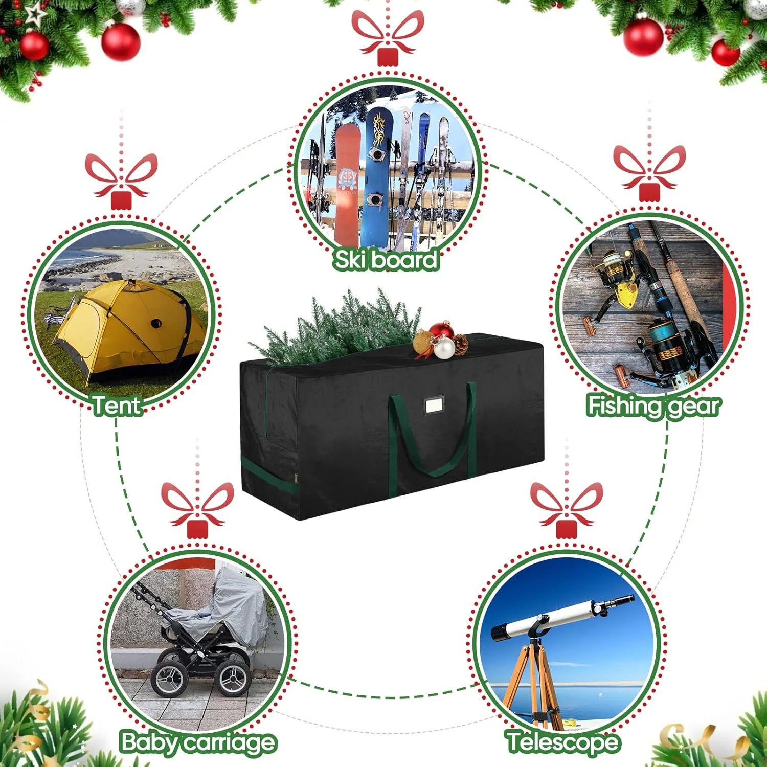 BALEINE 9 ft Christmas Tree Storage Bag, Heavy Duty Extra Large Artificial Christmas Tree Bag with Reinforced Handles and Dual Zippers Wide Opening (Black, 9 ft)