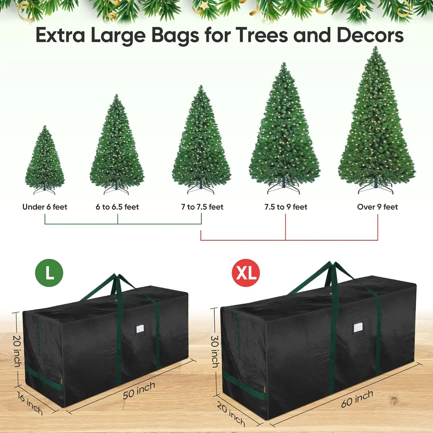 BALEINE 9 ft Christmas Tree Storage Bag, Heavy Duty Extra Large Artificial Christmas Tree Bag with Reinforced Handles and Dual Zippers Wide Opening (Black, 9 ft)
