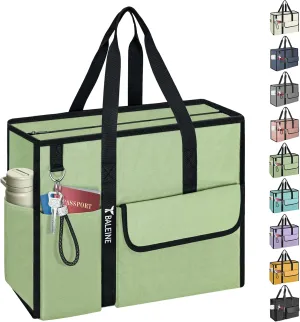 BALEINE Large Utility Tote Bag with Reinforced Bottom, Multi Pockets Foldable Tote Bag for Nurse, Travel, Work