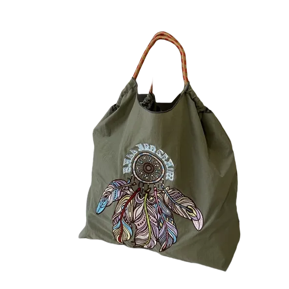 Ball & Chain Embroidery Tote Bags, Cute Shopping Eco Bag,Feathers
