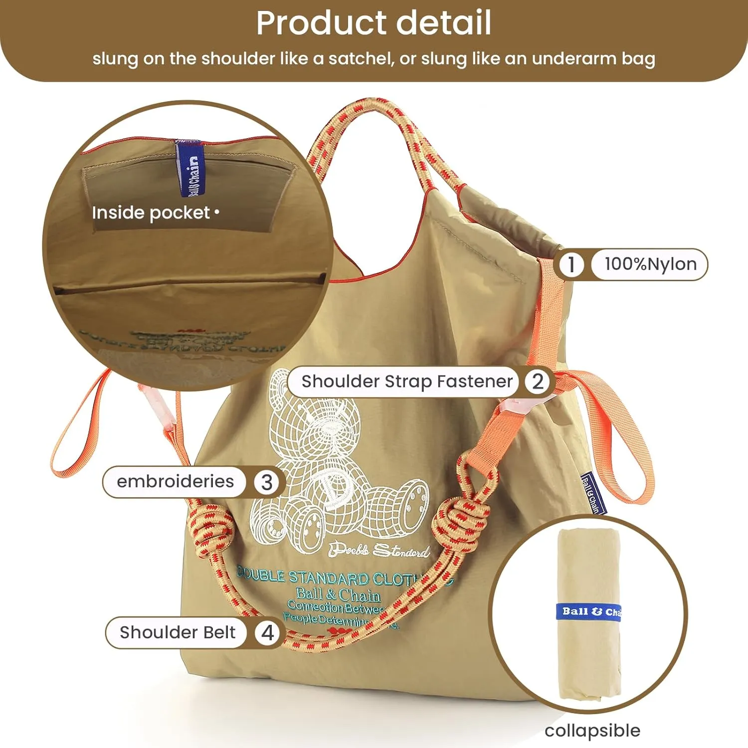 Ball&Chain Tote Bag for Women, Foldable Tote Bag With Handle Large Shoulder Bag Handbag for Travel, Work