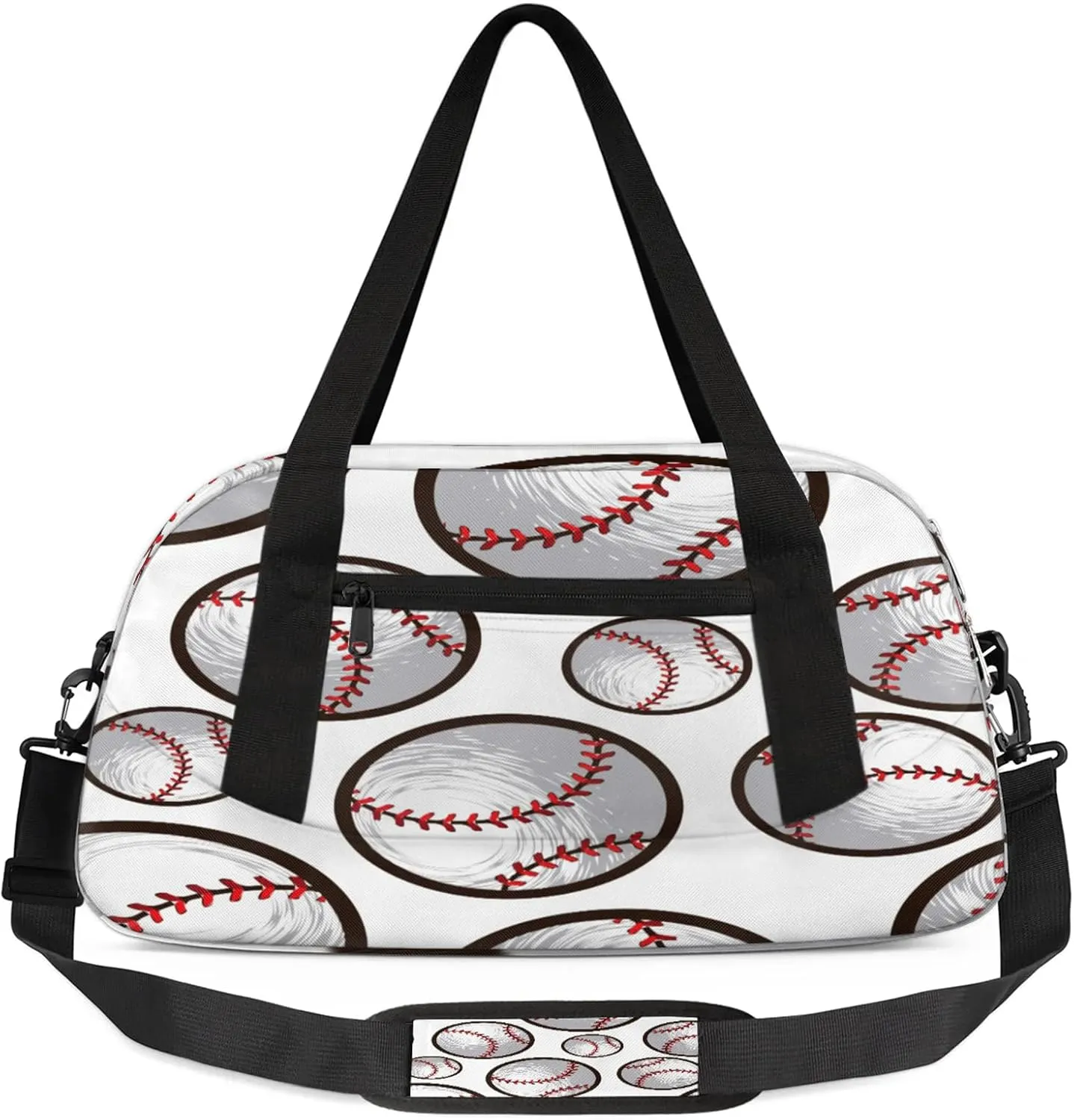 Baseball Pattern White Kids Duffel Bag Lightweight Waterproof Sports Gym Bag with Front Zipper Pocket Foldable Weekender Overnight Bag for School Practice Gymnastic Ballet