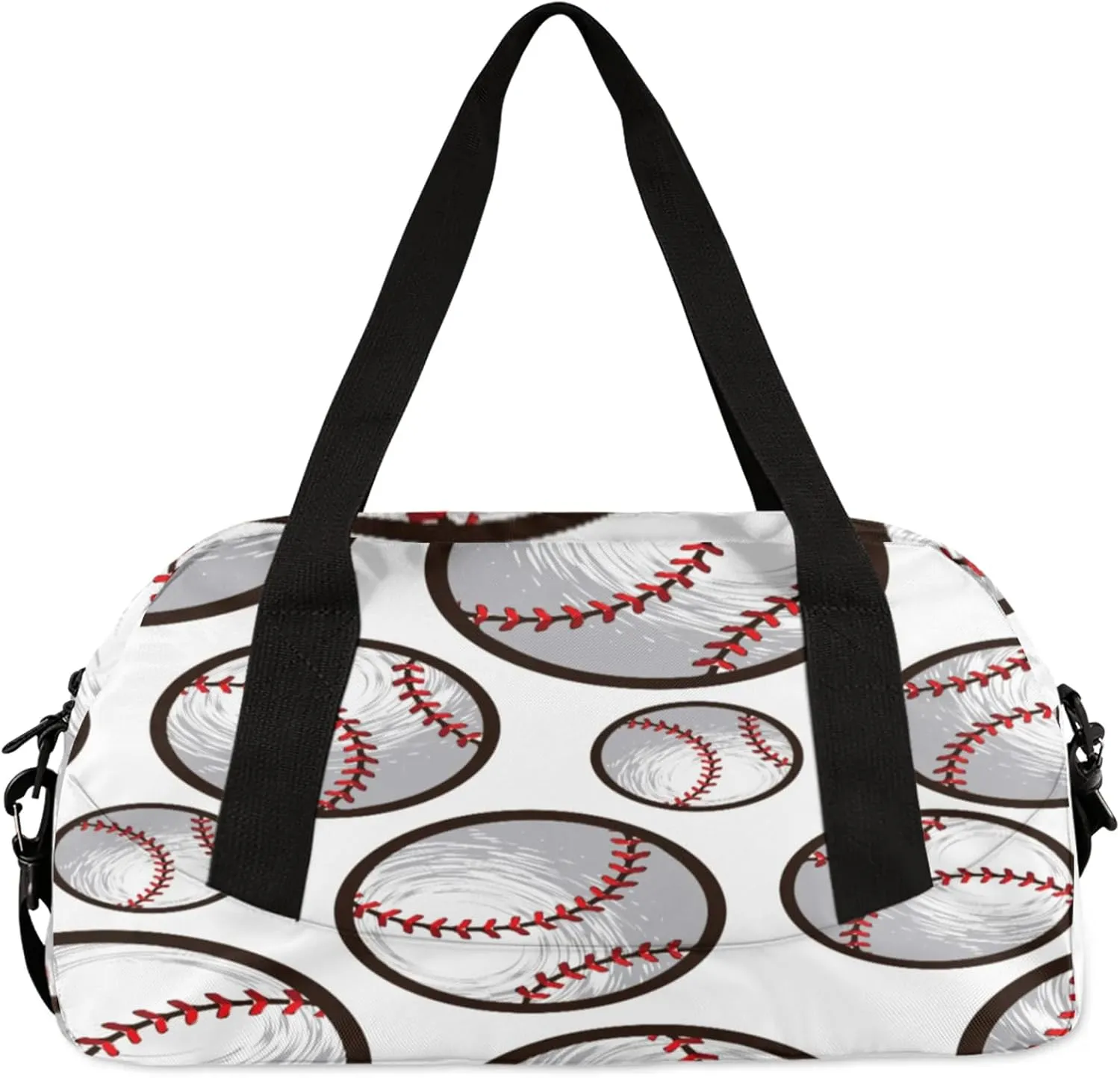 Baseball Pattern White Kids Duffel Bag Lightweight Waterproof Sports Gym Bag with Front Zipper Pocket Foldable Weekender Overnight Bag for School Practice Gymnastic Ballet