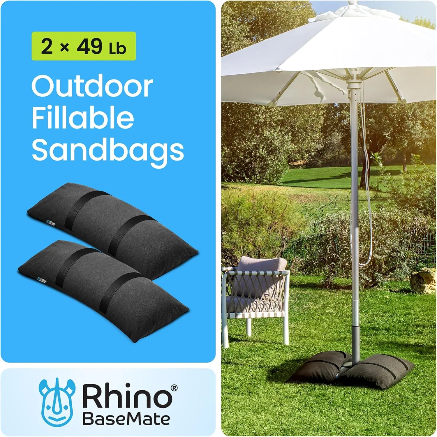 BaseMate Umbrella Base Weights | Outdoor Fillable Sand Bags for Weight | Weatherproof Patio Furniture Weights | 2 SandBags for 49 lb. | Arched Sand Bags to Hold Down Umbrella Stand & Outdoor Furniture