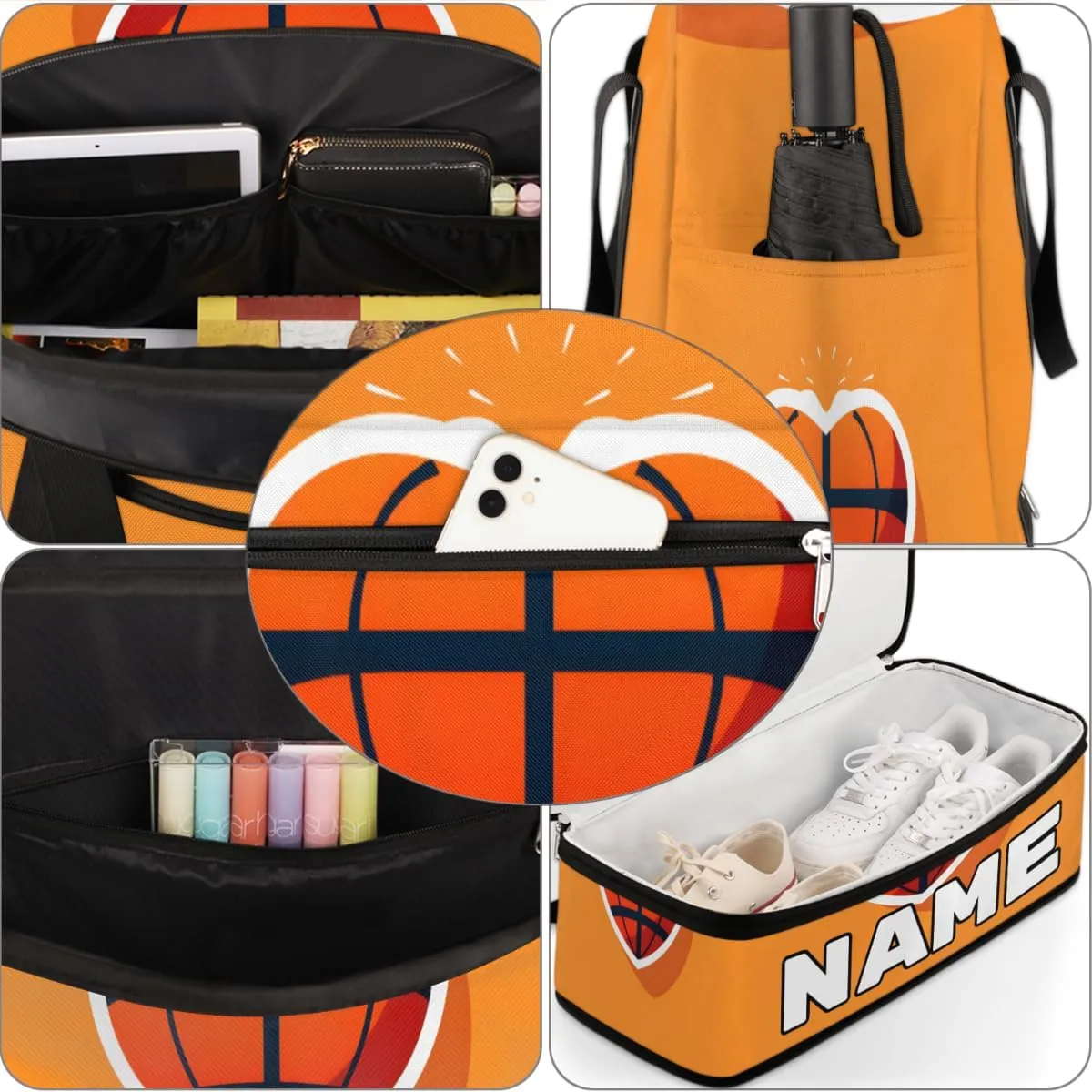 Basketball Love Heart Custom Foldable Duffle Bag with Shoes Compartment Personalized Large Capacity Waterproof Travel Weekender Bag Overnight Bag for Sports Gym