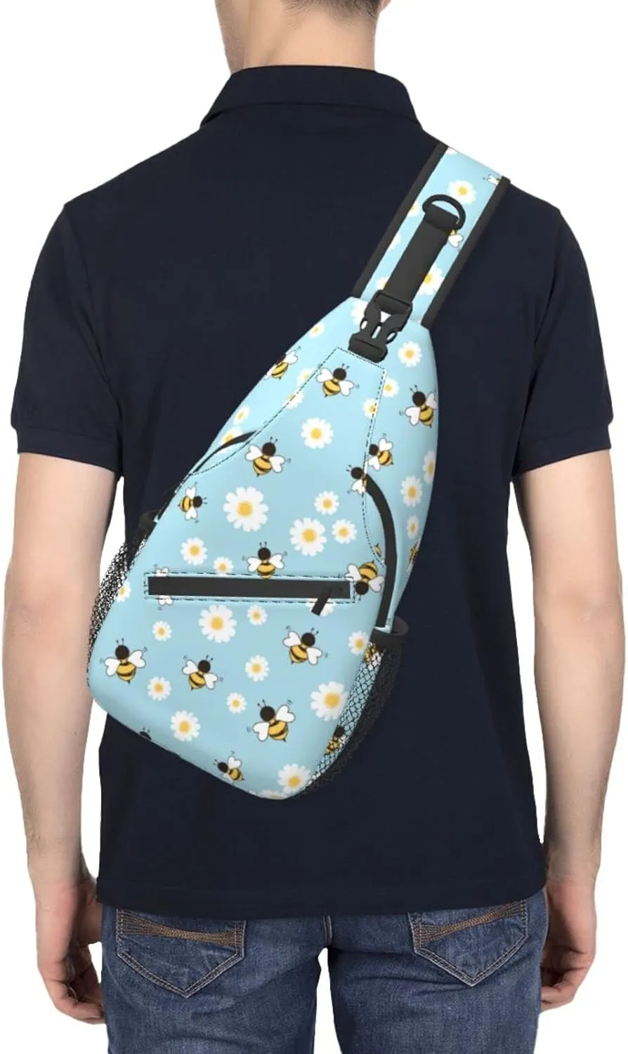 bassyil Bees Flower Sling Bag Crossbody Travel Hiking Chest Backpack Shoulder Daypack for Women Men One Size