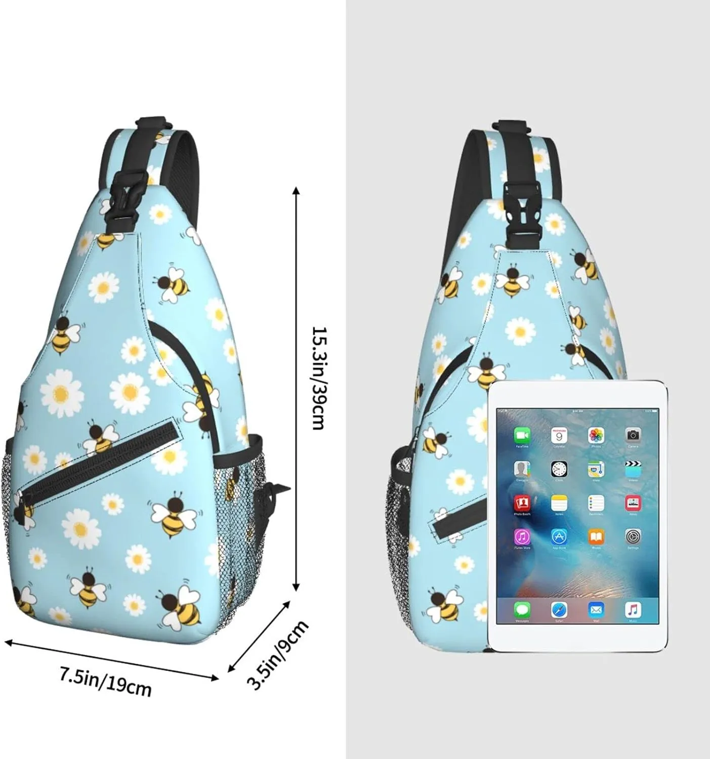 bassyil Bees Flower Sling Bag Crossbody Travel Hiking Chest Backpack Shoulder Daypack for Women Men One Size