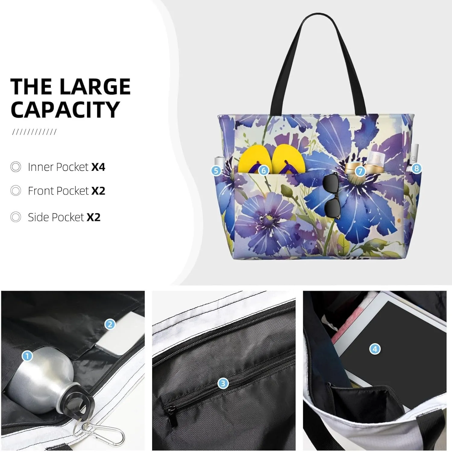 Beach Bags for Women Large Waterproof Sandproof Beach Tote Swim Pool Bag with Zipper for Travel Vacation