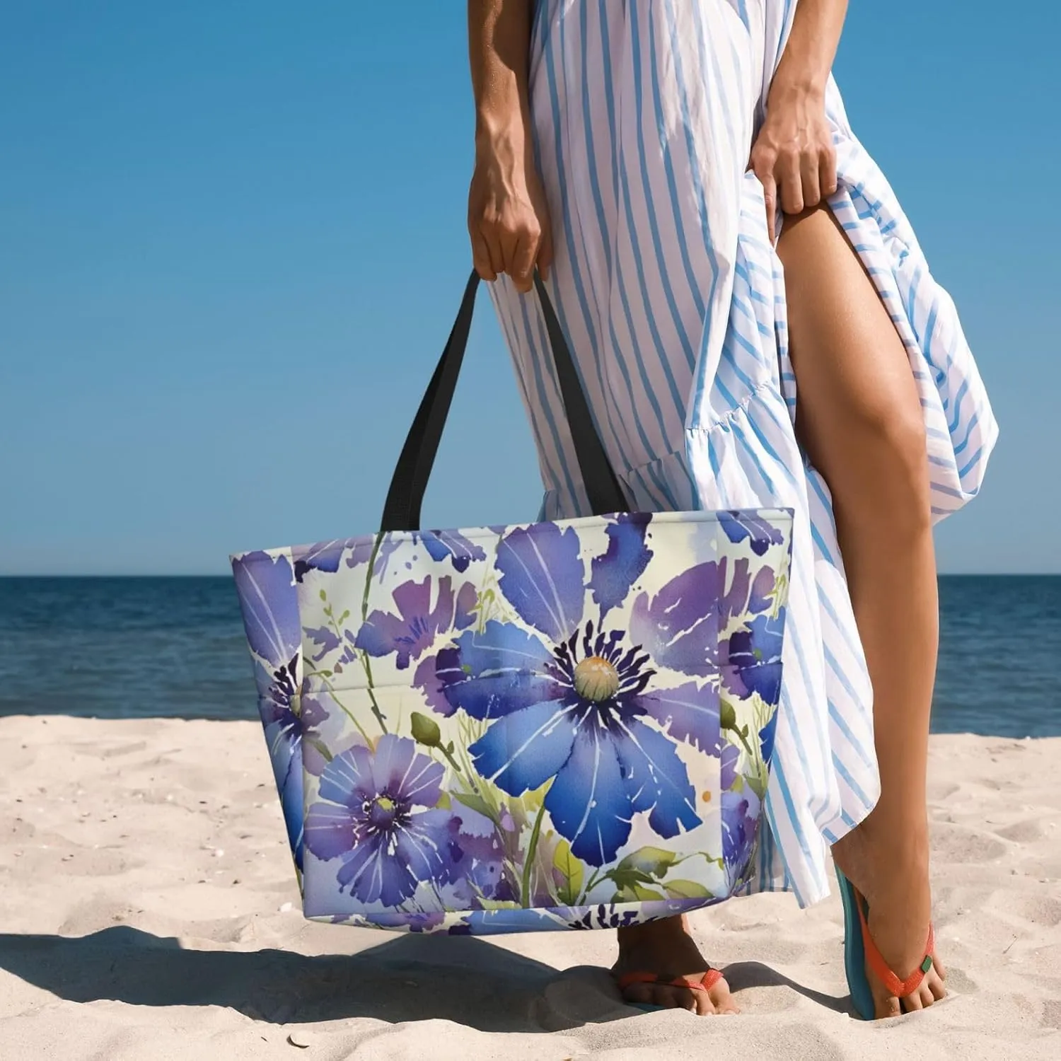 Beach Bags for Women Large Waterproof Sandproof Beach Tote Swim Pool Bag with Zipper for Travel Vacation