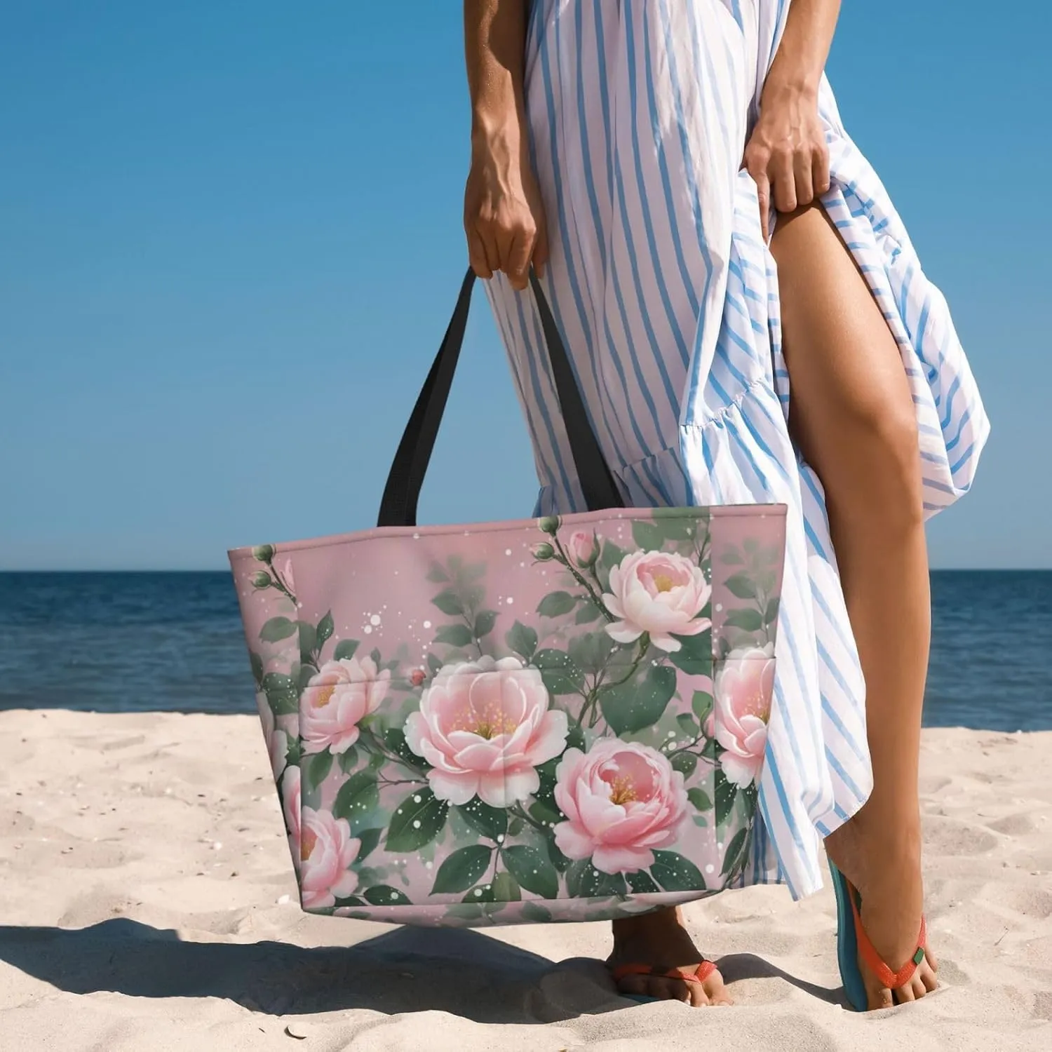 Beach Bags for Women Waterproof Sandproof Tote Bag, Large Beach Bag with Zipper for Gym Travel Vocation