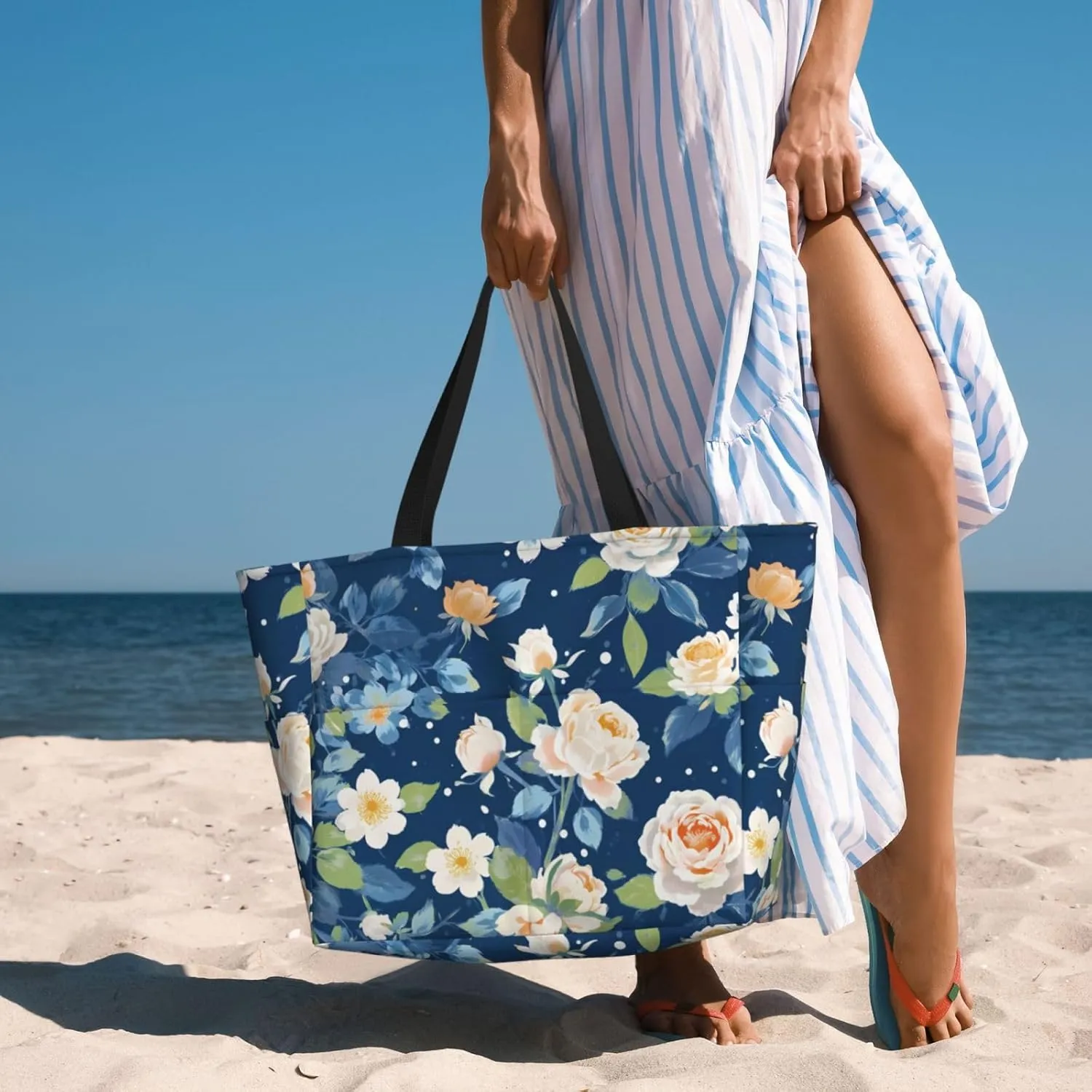 Beach Bags for Women Waterproof Sandproof Women Tote Bag, Large Beach Bag with Zipper for Gym Travel Vocation