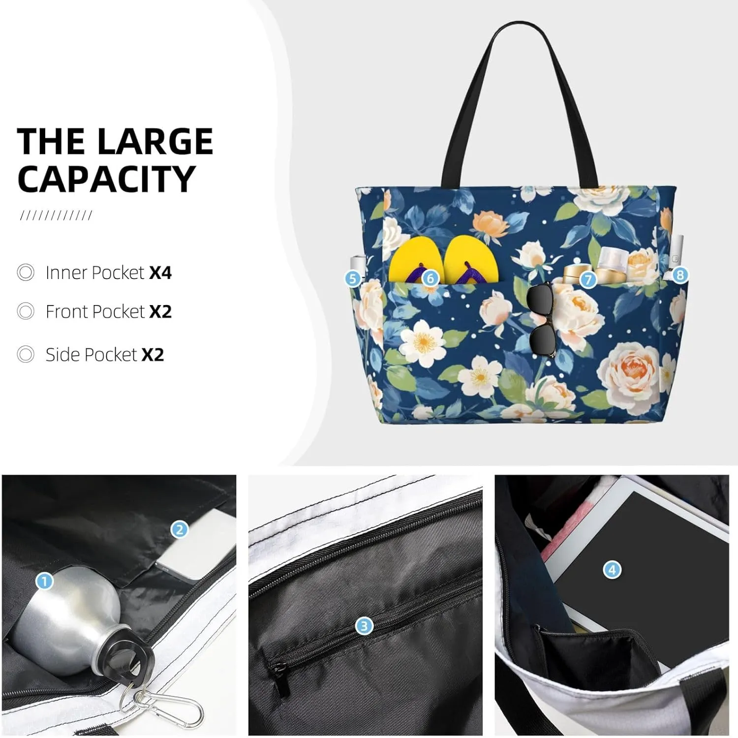 Beach Bags for Women Waterproof Sandproof Women Tote Bag, Large Beach Bag with Zipper for Gym Travel Vocation