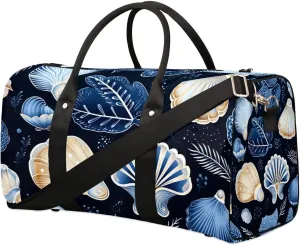 Beach Seashell Print Travel Duffel Bag for Women Men Waterproof Foldable Overnight Weekender Bag Large Capacity Sports Gym Bag
