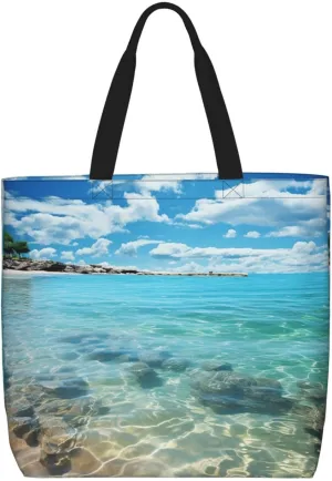 Beach Tote Bag for Women Grocery Bag Reusable Aesthetic Shopping Bags Scenic sea water Handbag