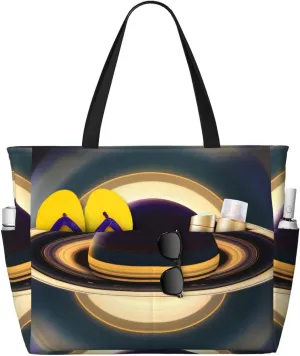Beautiful Saturn Print 28L Beach Tote Bag, Water-resistant Travel Tote, Lightweight Gym & Camping Carryall