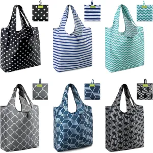 BeeGreen Shopping Bags For Groceries Foldable Reusable Grocery Bags Heavy Duty 6 Pack Cute Holiday Gift Bags Large Bags For Women Cloth Bags With Handles Polyester Tote bag Bulk Gifts