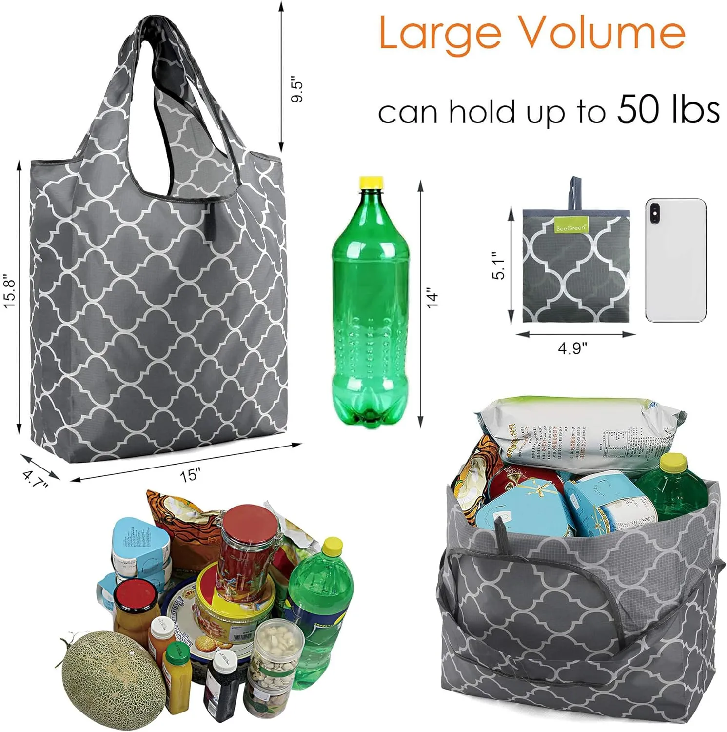 BeeGreen Shopping Bags For Groceries Foldable Reusable Grocery Bags Heavy Duty 6 Pack Cute Holiday Gift Bags Large Bags For Women Cloth Bags With Handles Polyester Tote bag Bulk Gifts