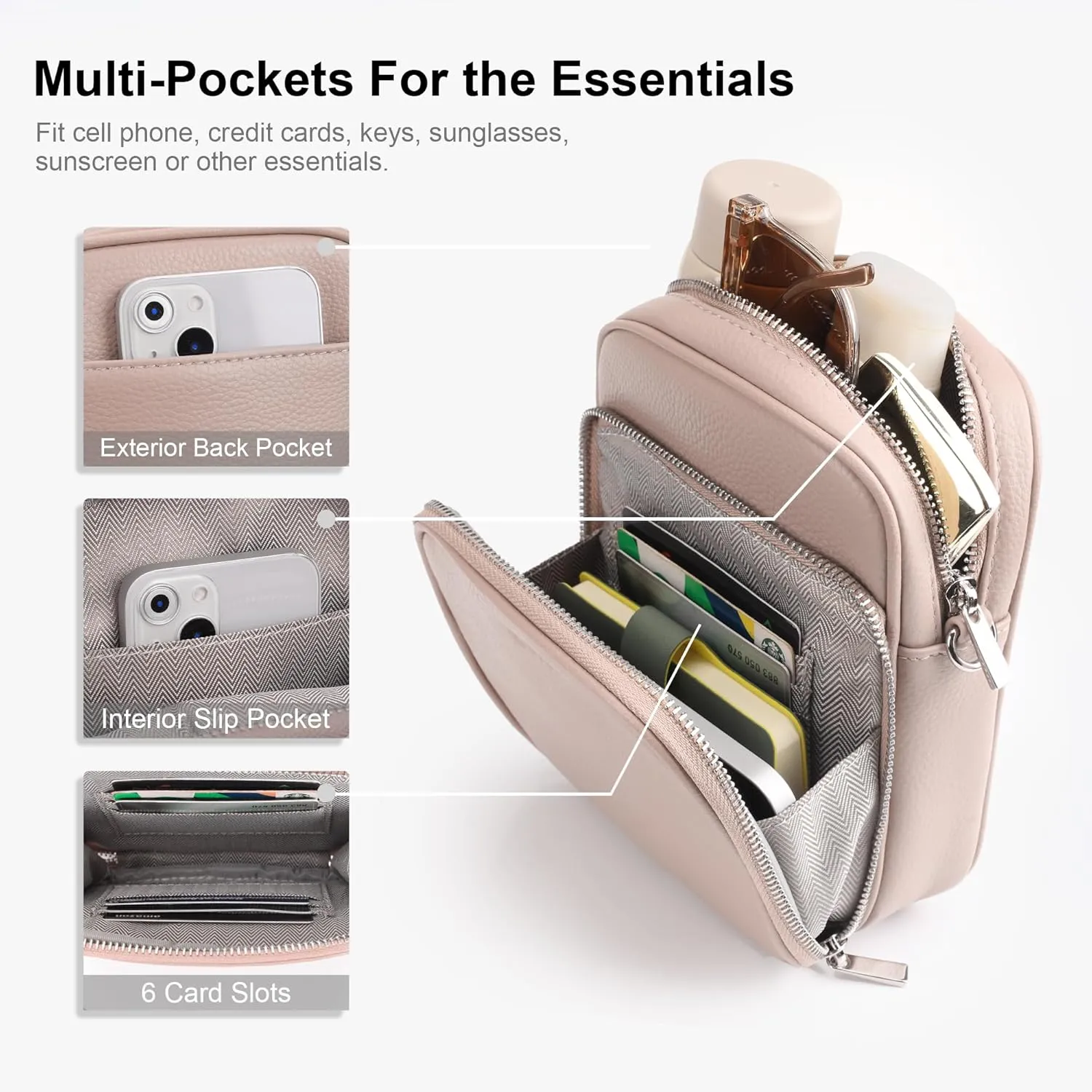befen Genuine Leather Small Crossbody Purses for Women, RFID Blocking Trendy Cell Phone Travel Purse