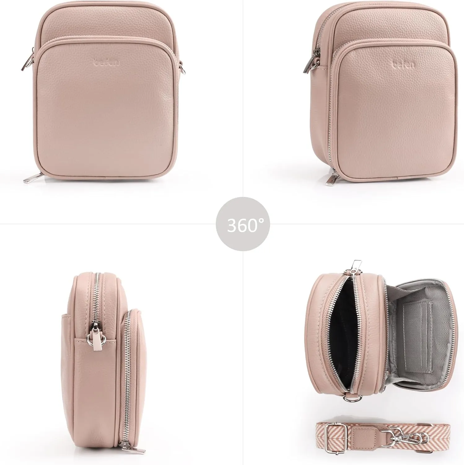 befen Genuine Leather Small Crossbody Purses for Women, RFID Blocking Trendy Cell Phone Travel Purse