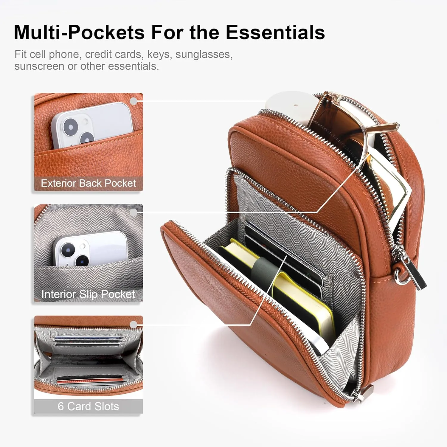 befen Genuine Leather Small Crossbody Purses for Women, RFID Blocking Trendy Cell Phone Travel Purse