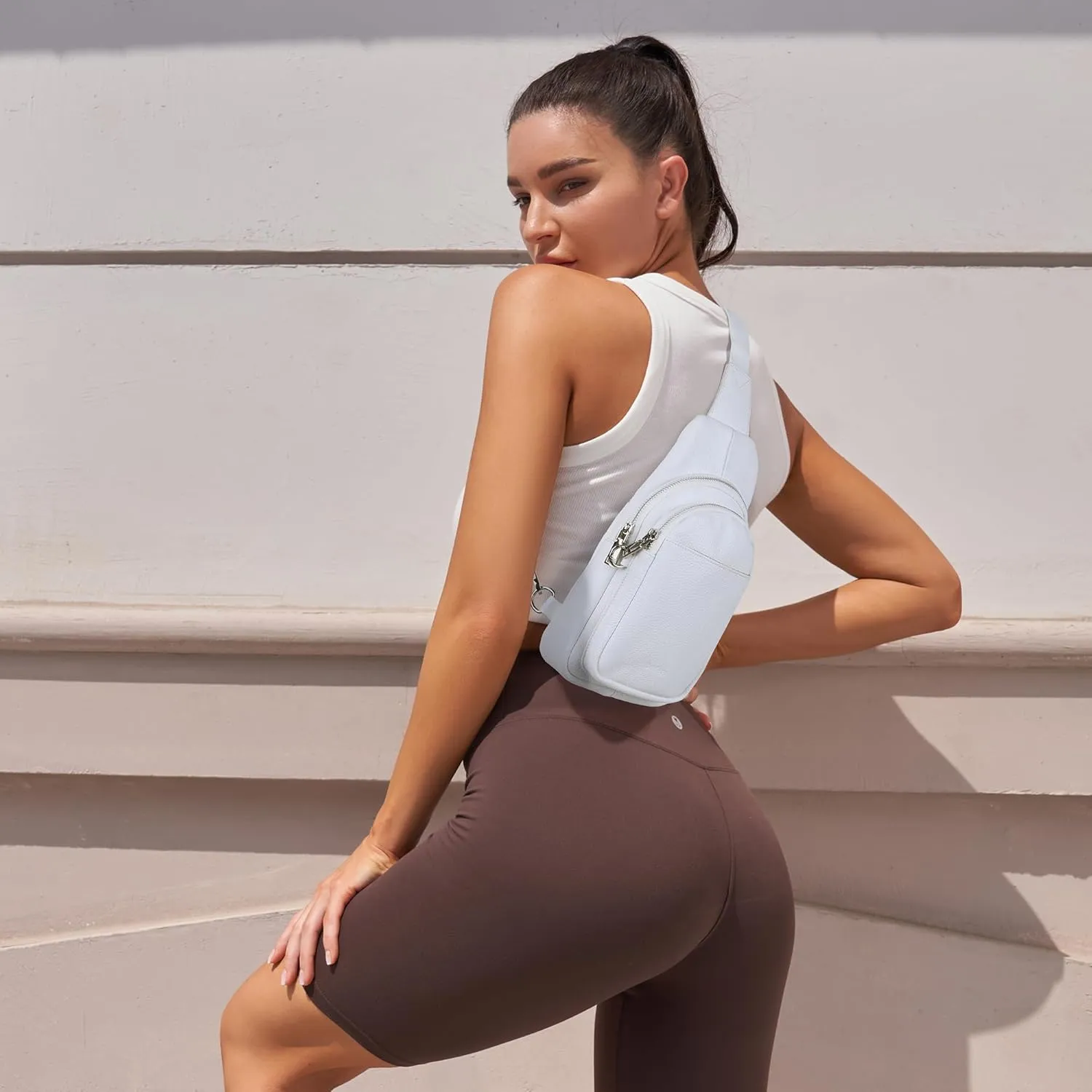 befen Genuine Leather Small Sling Bag for Women Anti-Theft Crossbody Chest Bags Fanny Packs for Travel with RFID Card Slots