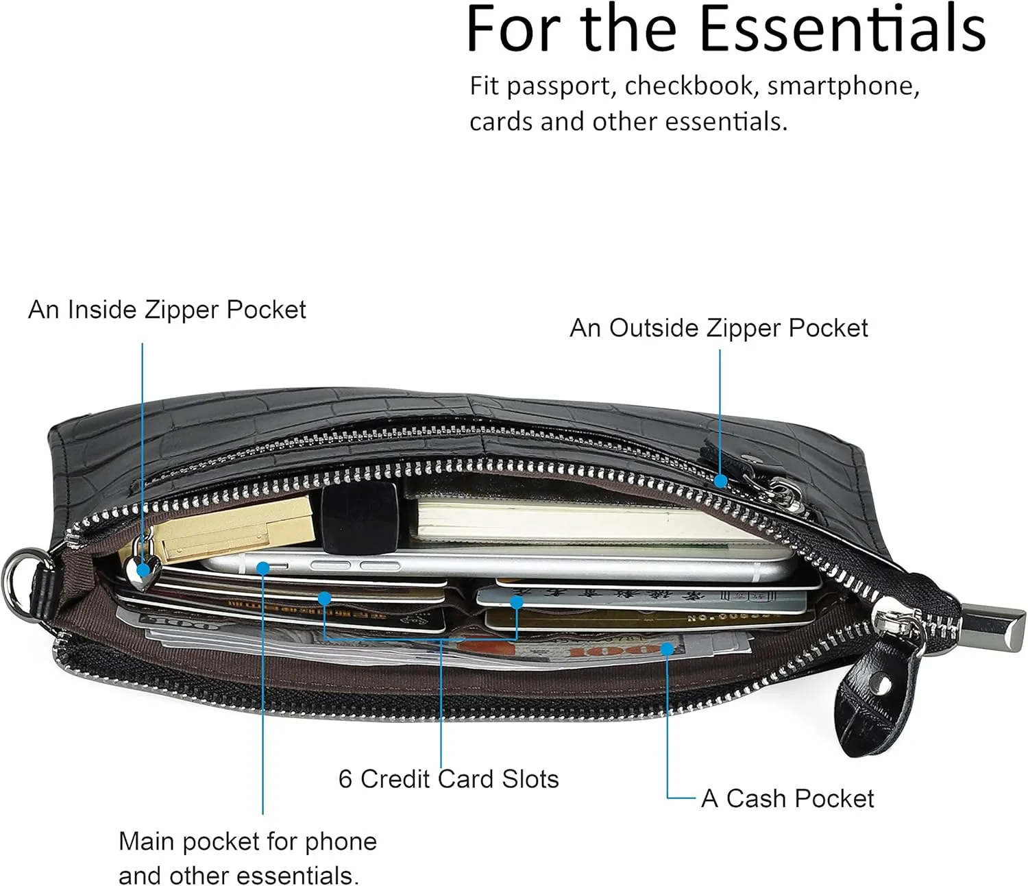 befen Genuine Leather Wristlet Clutch Wallet Purses Small Crossbody Bags for Women with RFID Blocking Card Slots