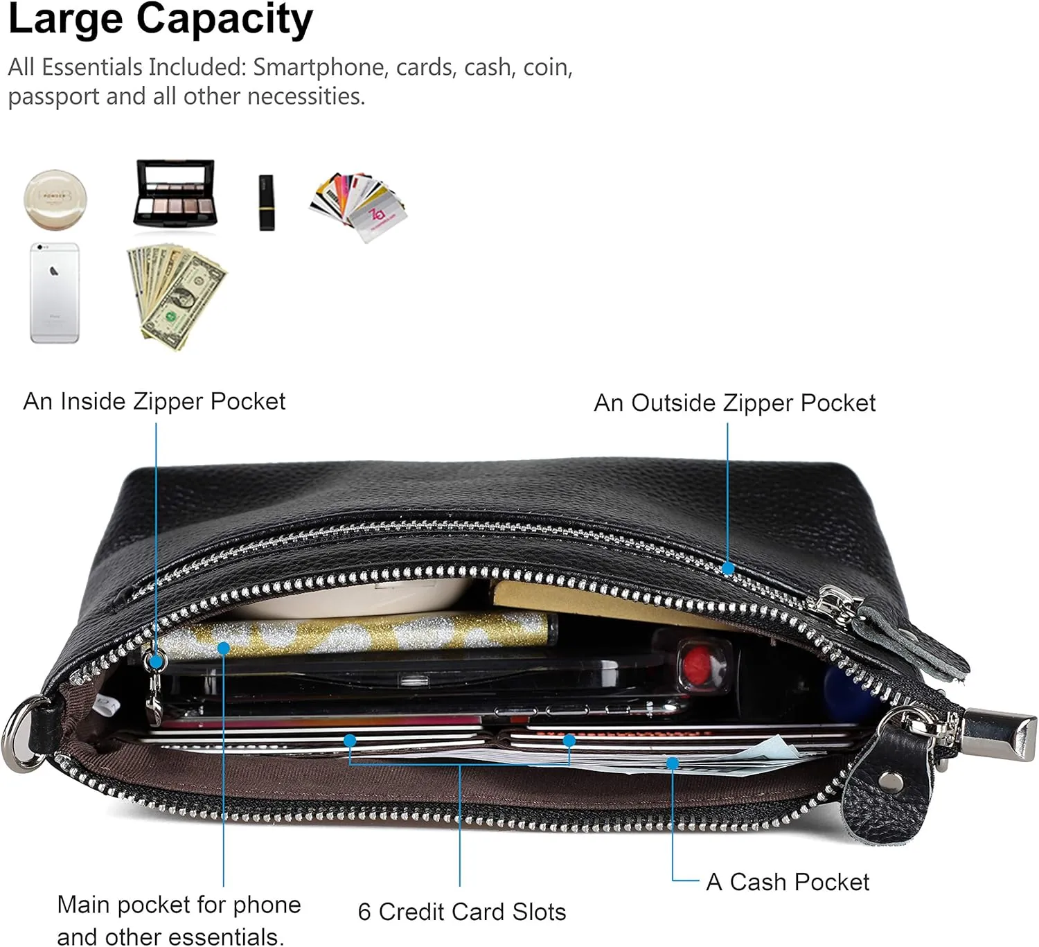 befen Genuine Leather Wristlet Clutch Wallet Purses Small Crossbody Bags for Women with RFID Blocking Card Slots