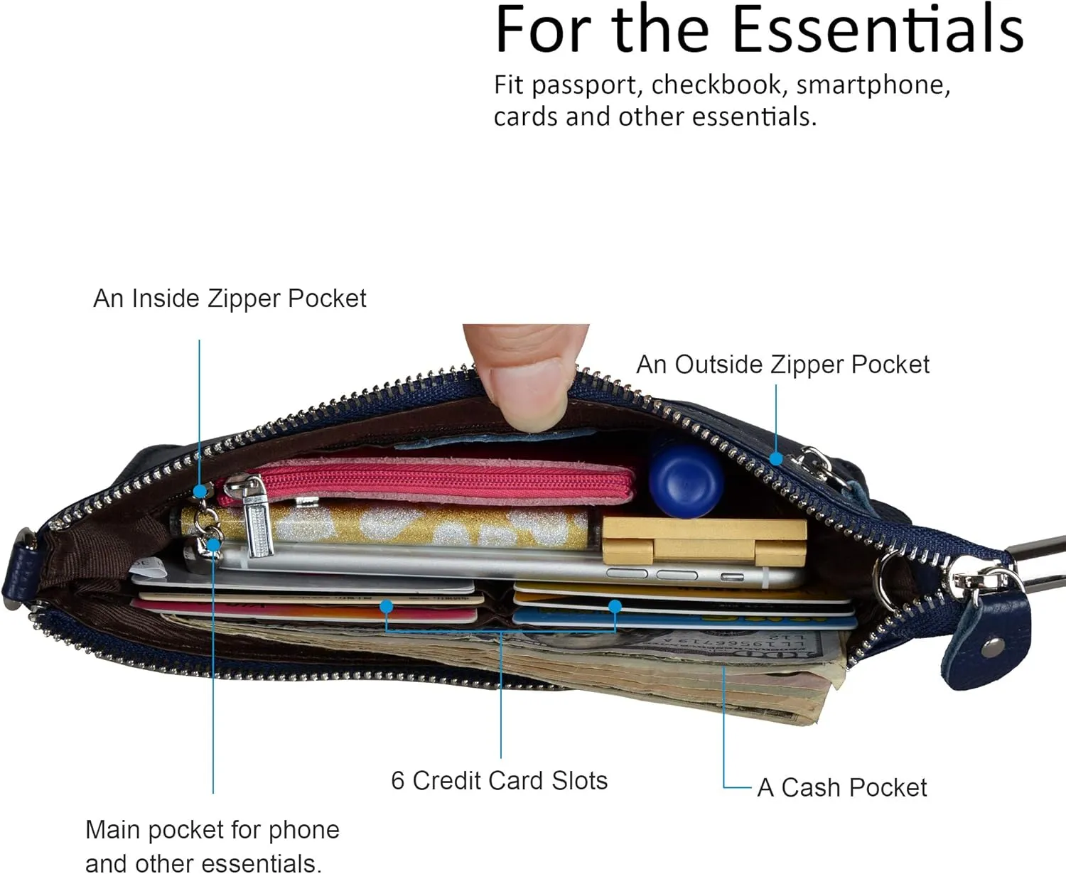befen Genuine Leather Wristlet Clutch Wallet Purses Small Crossbody Bags for Women with RFID Blocking Card Slots