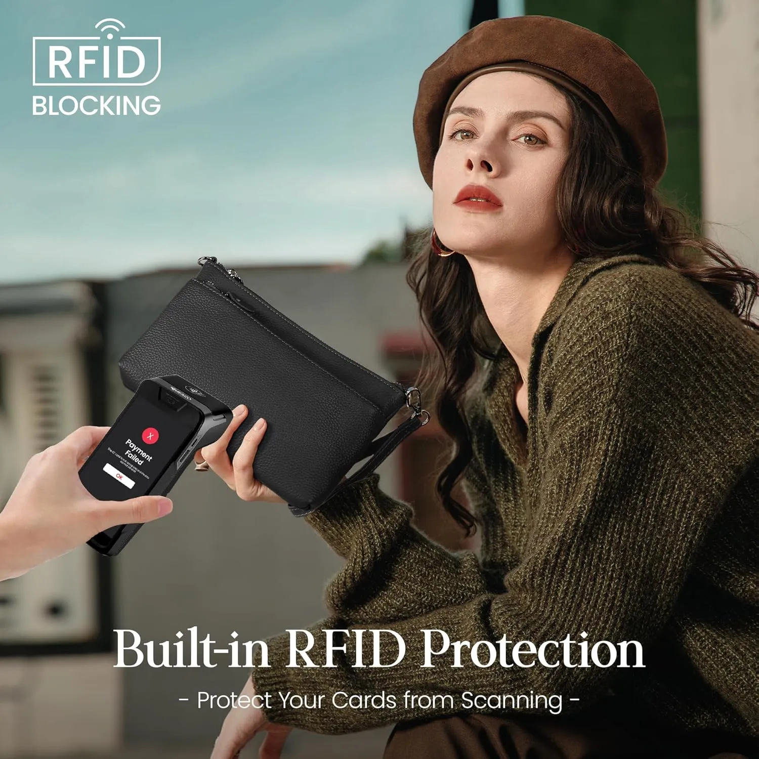 befen Genuine Leather Wristlet Clutch Wallet Purses with RFID Blocking, Small Crossbody Bags Shoulder Handbag for Women