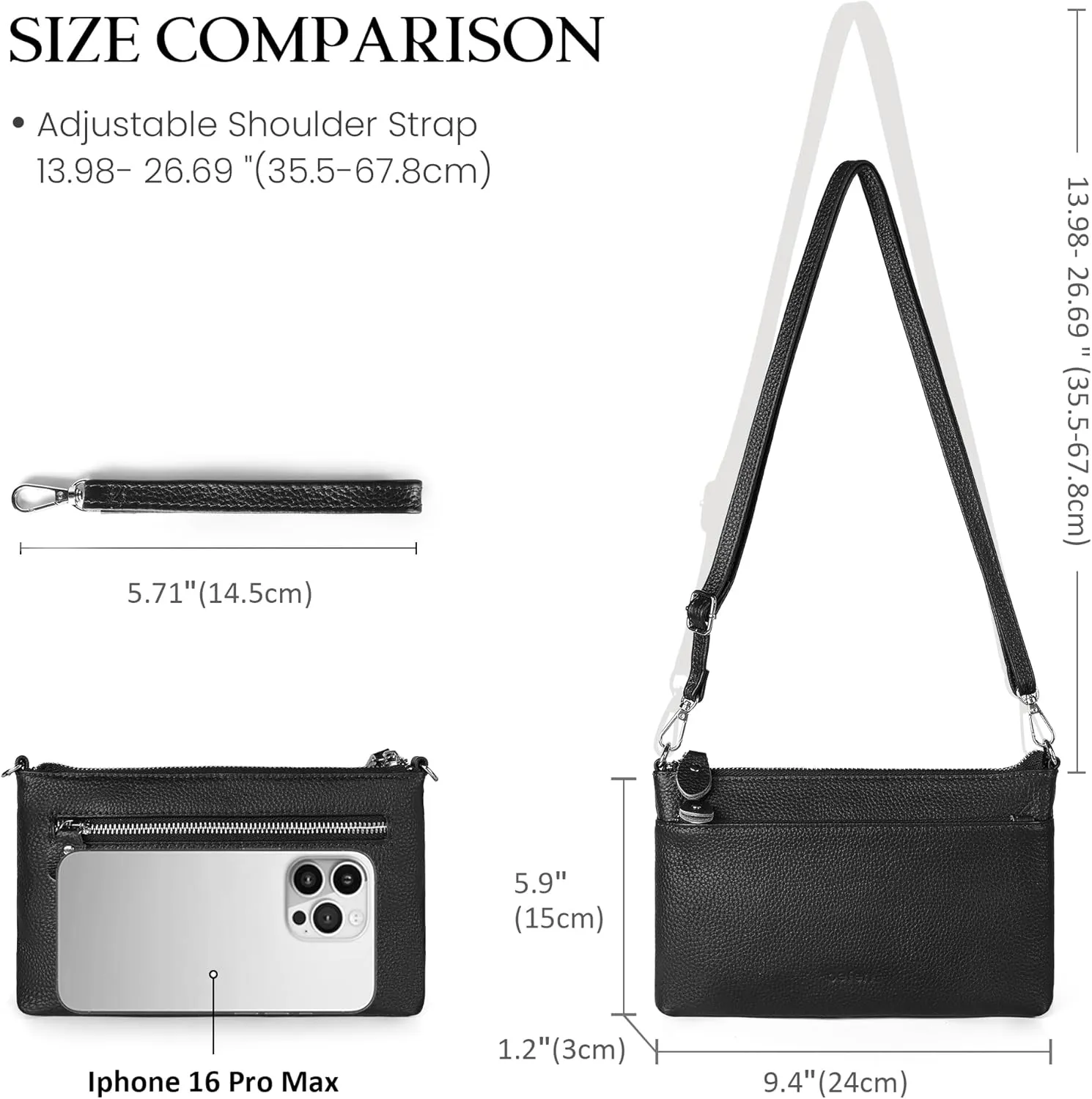 befen Genuine Leather Wristlet Clutch Wallet Purses with RFID Blocking, Small Crossbody Bags Shoulder Handbag for Women