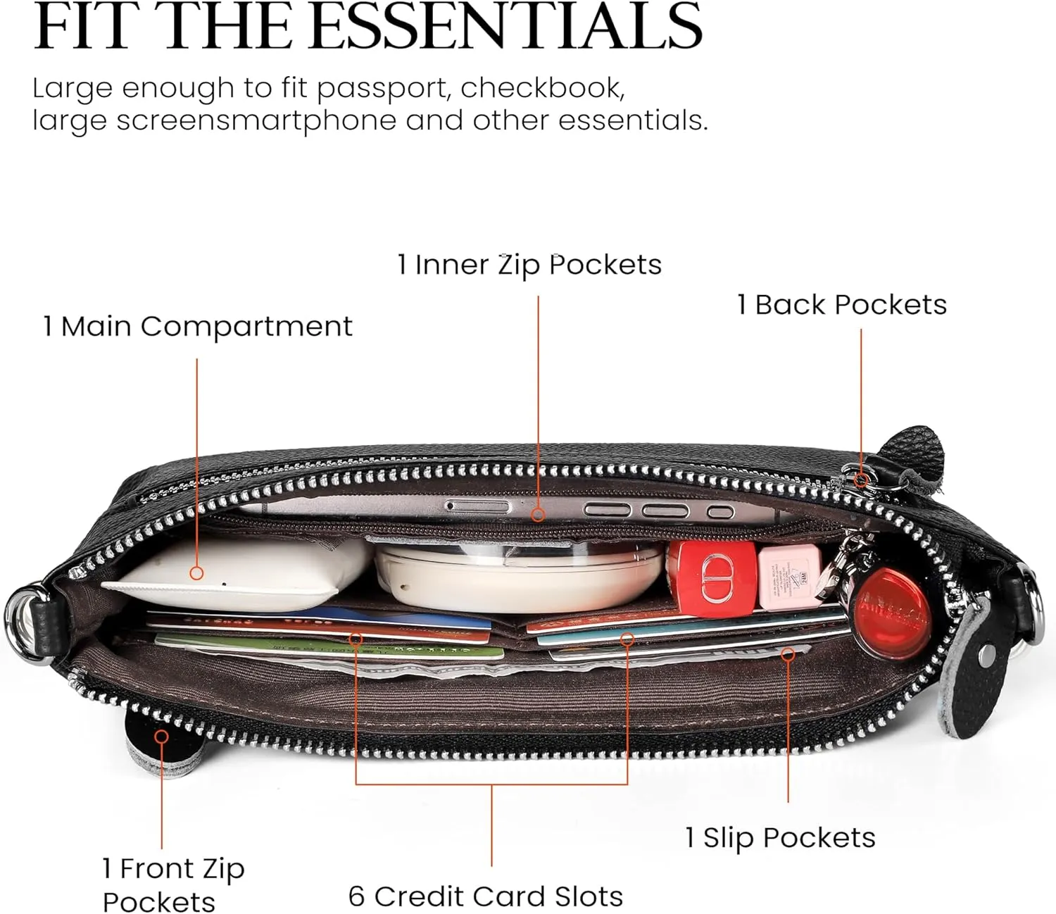 befen Genuine Leather Wristlet Clutch Wallet Purses with RFID Blocking, Small Crossbody Bags Shoulder Handbag for Women