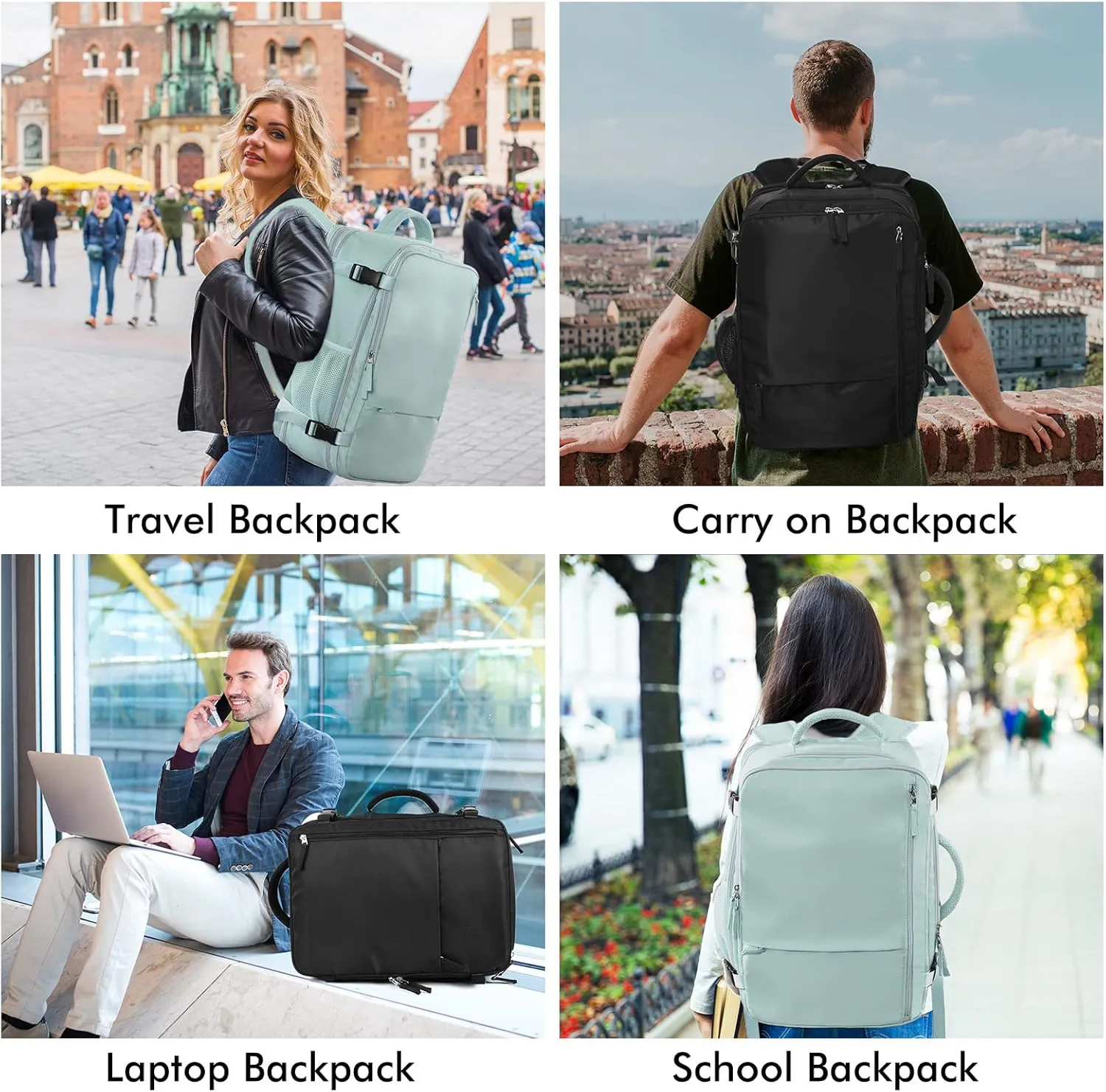 Beraliy Large Travel Backpack for Women Airline Approved, Carry On Backpack, 17 Inch Laptop Backpack, Personal Item Bag Casual Daypack Backpacks, Mint Green