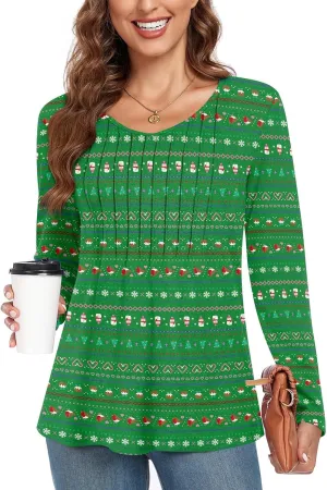 Bestbee Womens Long Sleeve Tops V Neck Tunics Cute Pleated Tops Casual Blouses Dressy T-Shirts