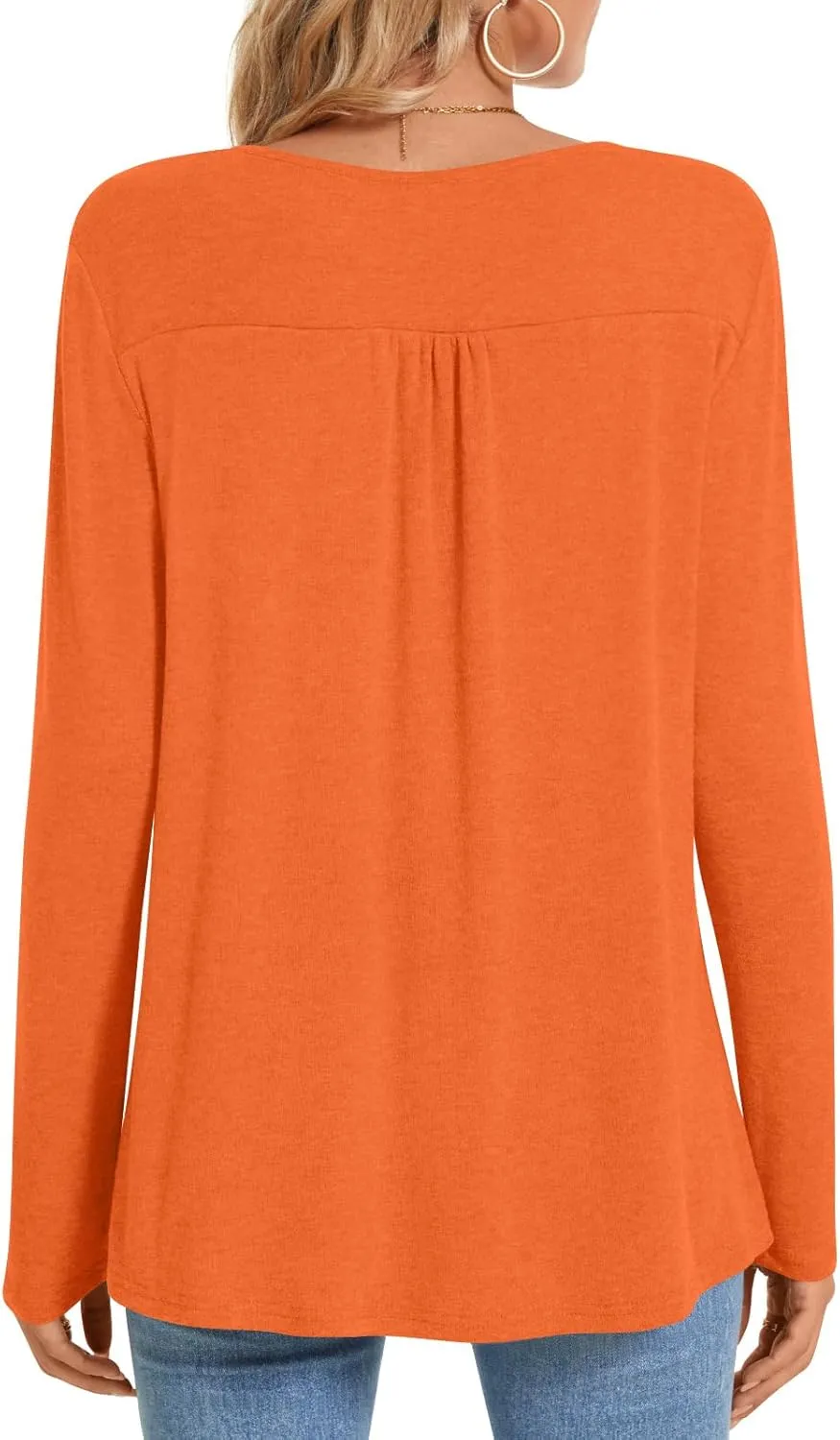 Bestbee Womens Long Sleeve Tops V Neck Tunics Cute Pleated Tops Casual Blouses Dressy T-Shirts