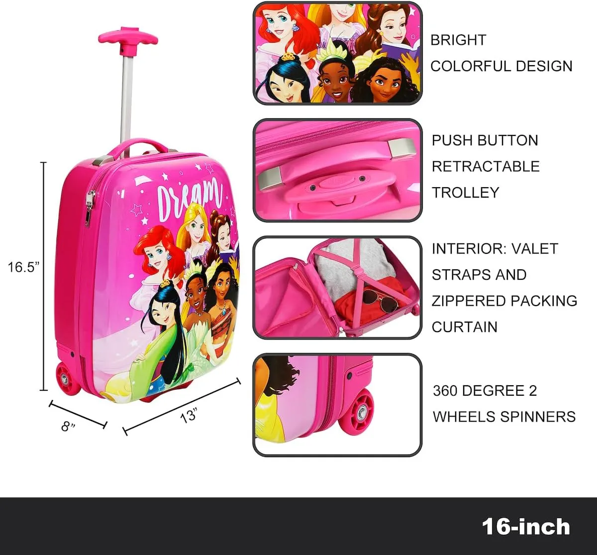Bioworld Disney Princess Dream Youth 18" 2-Wheeled Hardside Luggage