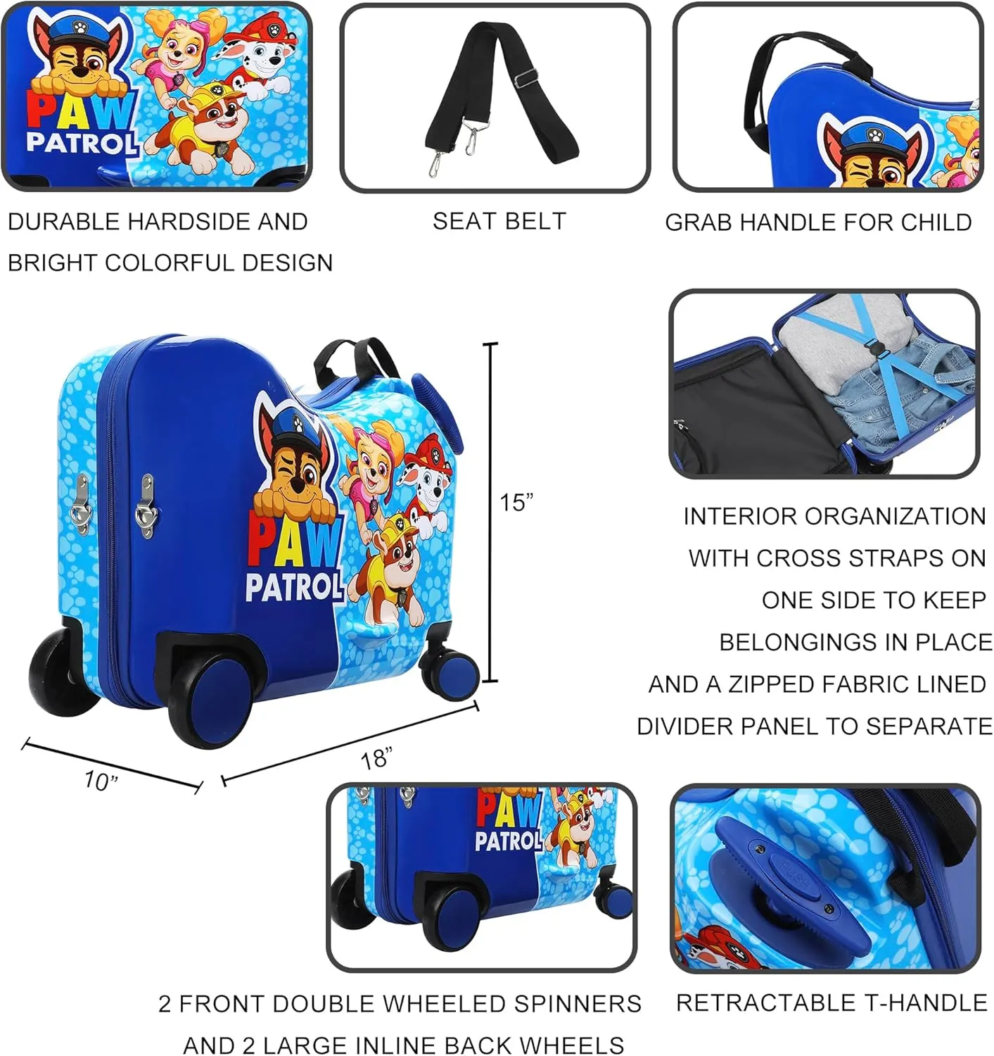 Bioworld Paw Patrol Ride-On 18” Suitcase For Kids & Toddlers