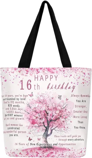 Birthday Gifts for Women Canvas Bag, Sweet 16 Gifts for Women Canvas Tote Bag Happy Birthday Decorations