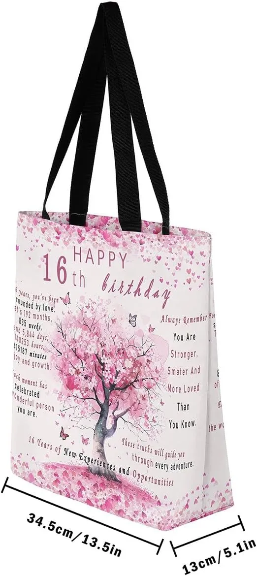 Birthday Gifts for Women Canvas Bag, Sweet 16 Gifts for Women Canvas Tote Bag Happy Birthday Decorations