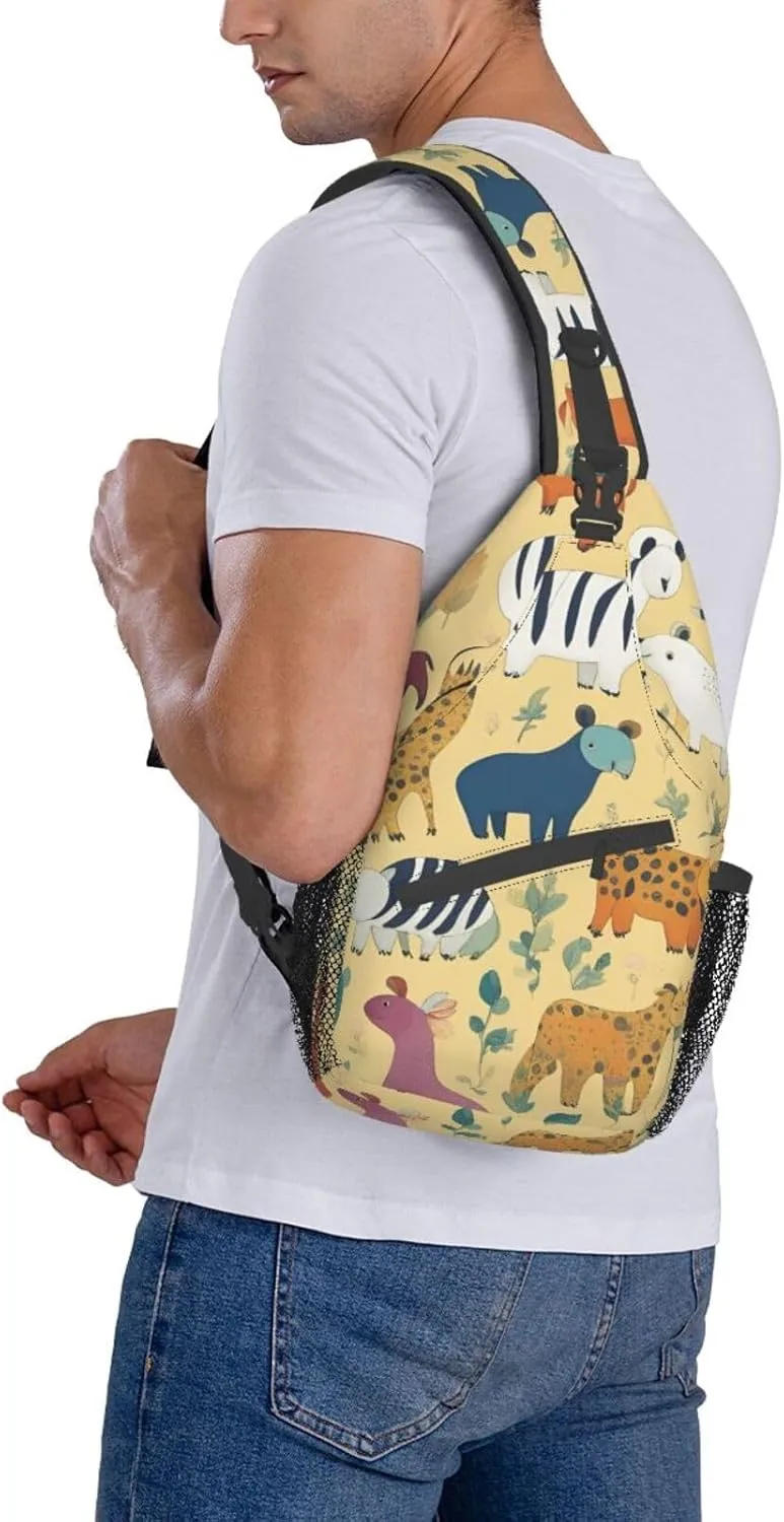 Black And Gold Flowers Crossbody Bag Chest Shoulder Bag Small Casual Backpack Suitable For Women Men Hiking