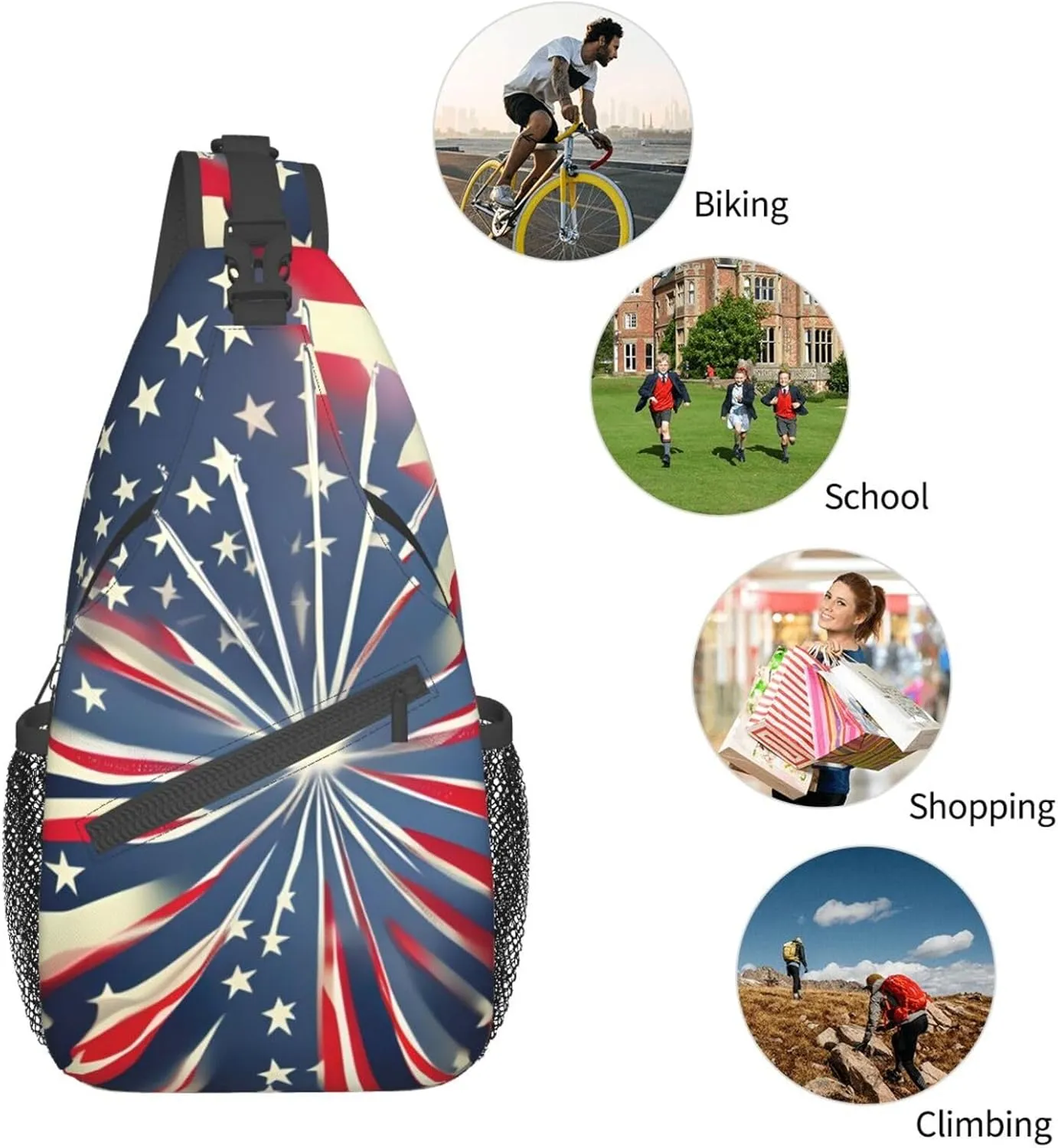 Black And Gold Flowers Crossbody Bag Chest Shoulder Bag Small Casual Backpack Suitable For Women Men Hiking