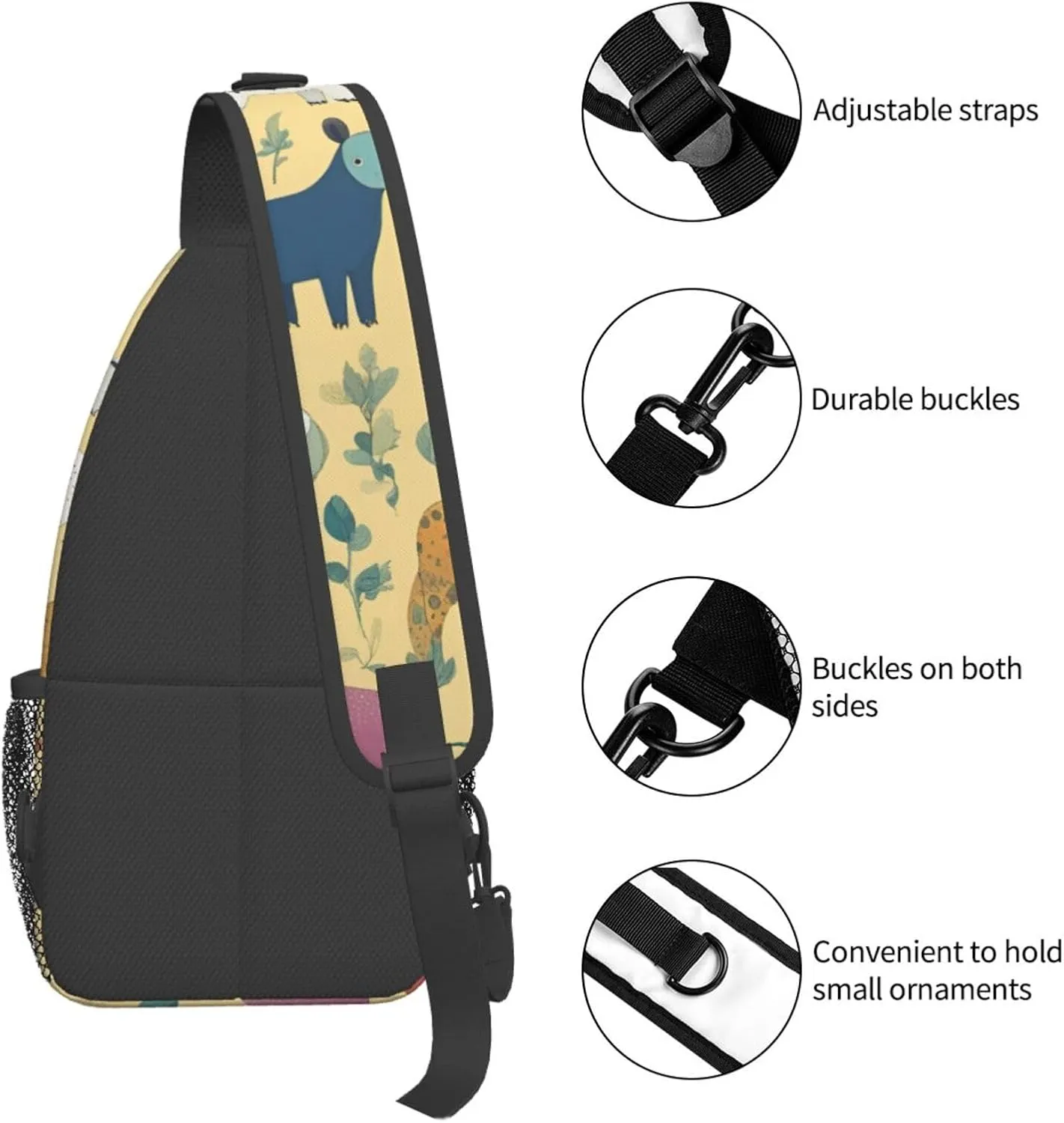 Black And Gold Flowers Crossbody Bag Chest Shoulder Bag Small Casual Backpack Suitable For Women Men Hiking