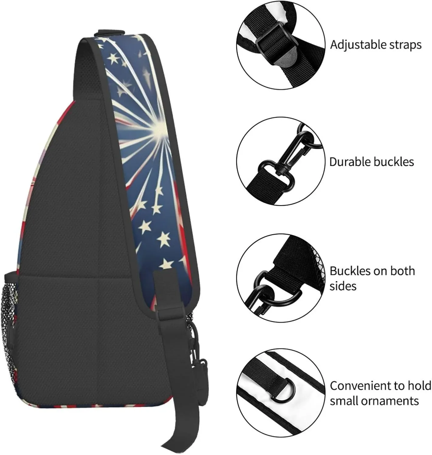Black And Gold Flowers Crossbody Bag Chest Shoulder Bag Small Casual Backpack Suitable For Women Men Hiking