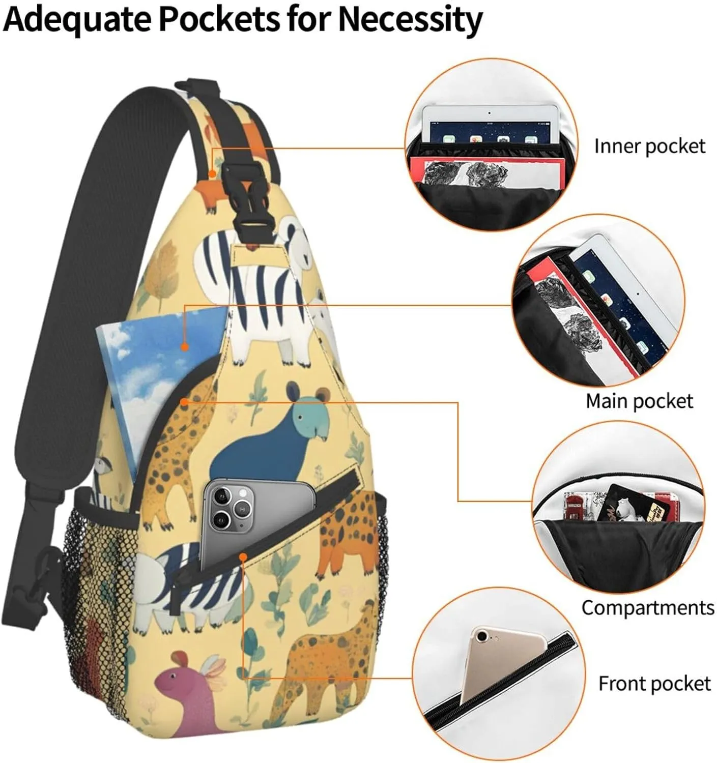 Black And Gold Flowers Crossbody Bag Chest Shoulder Bag Small Casual Backpack Suitable For Women Men Hiking